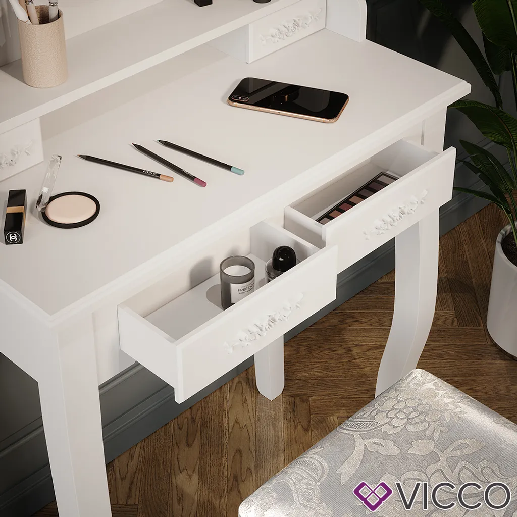 Vicco Schminktisch + Hocker Meghan Weiß 75 X 146,5 X 40 Cm Holzwerkstoff – Bild 5