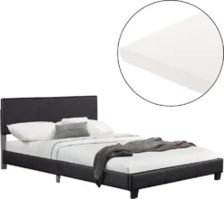 Juskys Polsterbett Bolonia 160 X 200 Cm Mit Matratze, Lattenrost & Kopfteil - Kunstleder & Holz - Bett Bettgestell Jugendbett Doppelbett Schwarz
