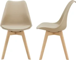 2x Design Stühle Esszimmerstuhl Beige PolyurethanKunstleder Stuhl Holzgestell [en.casa]