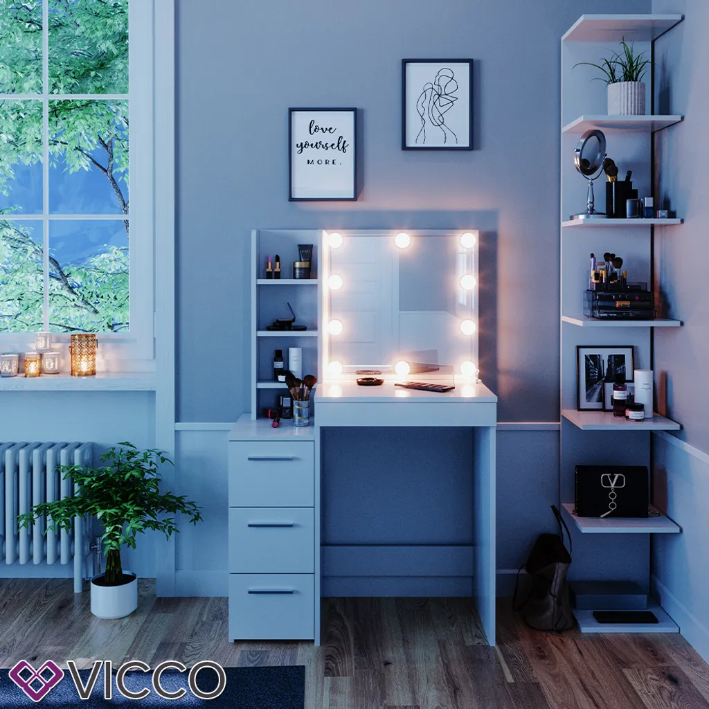 Vicco Schminktisch Frisiertisch Schminkkommode Meryl + LED-Beleuchtung Kommode – Bild 4