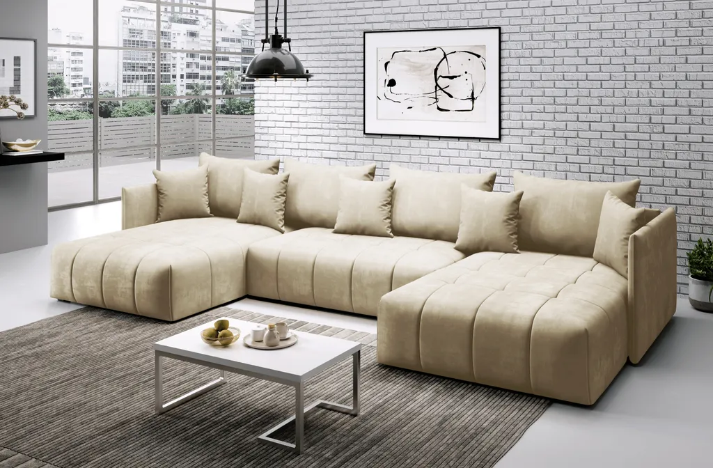 GRAINGOLD Ecksofa Ardi U, Eckcouch Mit Schlaffunktion Und Bettkasten, Eckcouch In U-Form - Beige