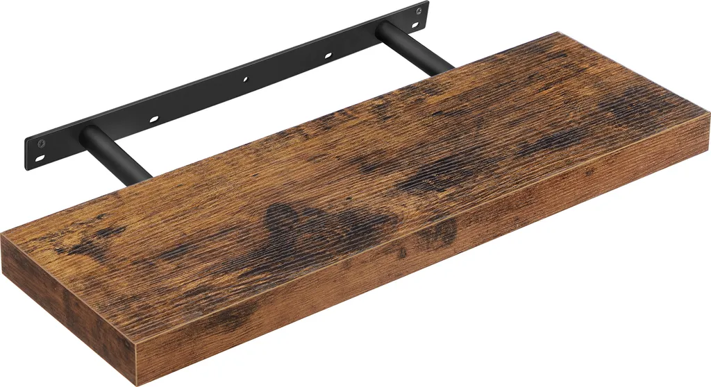 VASAGLE Wandregal, Schweberegal, Wandboard Für Bücher, Bilder, Deko, 60 X 20 X 3,8 Cm, Büroregal, MDF, Für Wohnzimmer, Küche, Flur, Schlafzimmer, Badezimmer, Vintagebraun LWS26BX