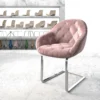 DELIFE Schwingstuhl Gaio-Flex Samt Rosé Freischwinger Flach Chrom
