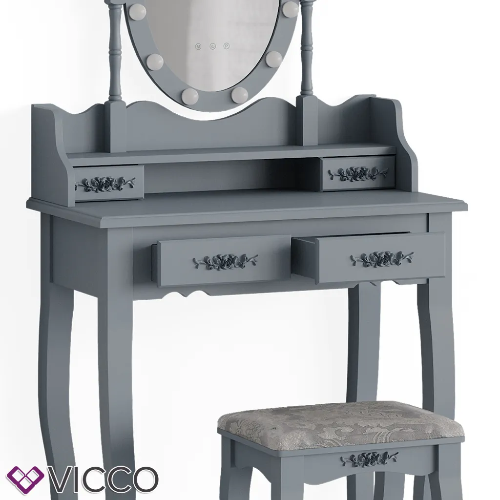 Vicco Schminktisch + Hocker Grau 75 X 146,5 X 40 Cm Holzwerkstoff – Bild 6
