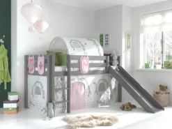 Vipack Spielbett Pino Inkl. Rutsche Mit Textilset Vorhang, Tunnel Und 3 Taschen "Birdy"