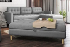 Selsey - Ecksofa / Eckcouch KOPENHAGA In Grau Mit Federkern, Bettfunktion, Hocker, Holzfüßen, Ottomane Links Oder Rechts