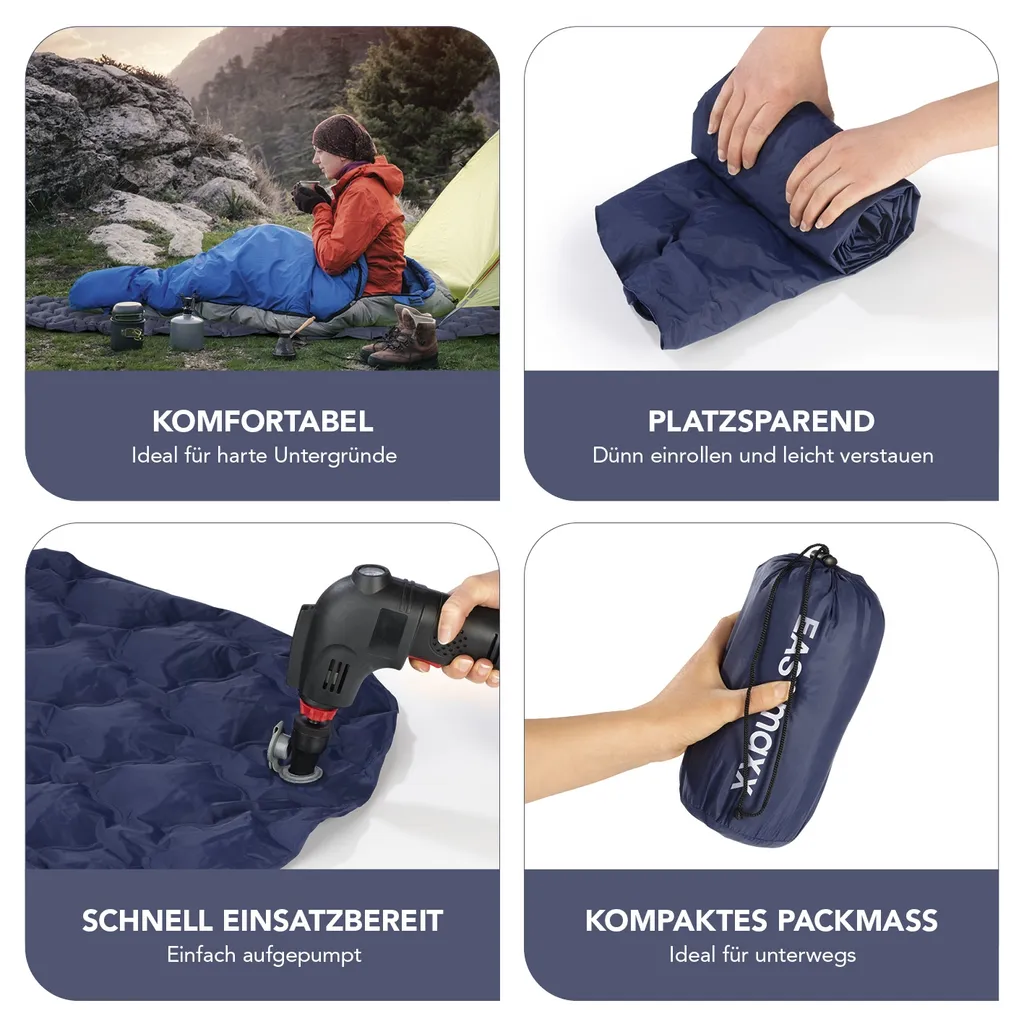 EASYmaxx Luftmatratze Aufblasbar - 190 X 58 X 5,5 Cm - Blau – Bild 3