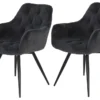 2er Set Esszimmerstuhl/Sessel Heidi - Microfaser Felloptik Anthrazit - Rundrohr Schwarz - 120kg Belastbar - 360° Drehbar