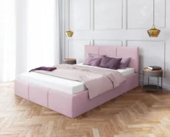 FURNIX Set 140x200 Polsterbett NESIA Mit Bettkasten & Matratze FAMMY T-Flamingo