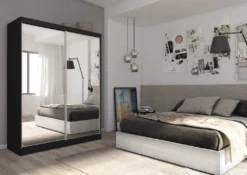 FURNIX Kleiderschrank DARLENE 160 Schrank Mit Schiebetüren Siegel Spiegeltür Schwarz