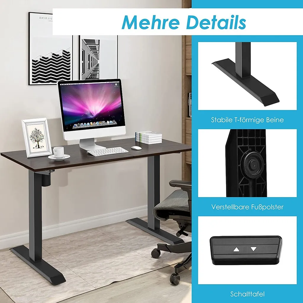 COSTWAY Elektrisches Tischgestell Höhenverstellbar Schreibtisch Rahmen 70kg Belastbar 94,5-135,8cm(B)x66,5-114,5cm(H) Für Zuhause & Büro Schwarz – Bild 5
