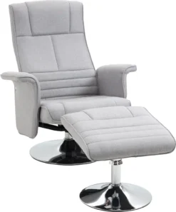 HOMCOM Massagesessel Mit Fußhocker, Relaxsessel Mit Liegefunktion, Elektrischer Fernsehsessel Mit Fernbedienung, Liegesessel Mit Leinenoptik, Stahl, Hellgrau