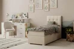 FURNIX Boxspringbett AURORIA Für Kinder 90x200 Cm Mit Bettkasten Bett Mit 7-Zonen Federkern Matratze Und Extra Topper BEIGE