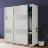 Schwebetürenschrank Kleiderschrank Altona Weiß Weißglas 180cm