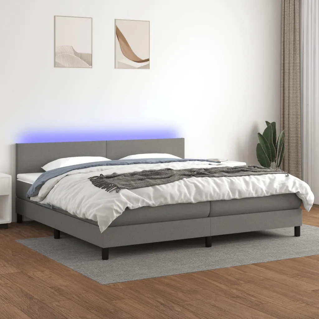 VidaXL Boxspringbett Mit Matratze & LED Dunkelgrau 200x200 Cm Stoff – Bild 2