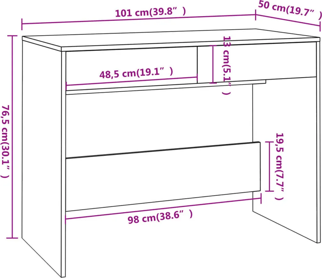 VidaXL Schreibtisch Hochglanz-Weiß 101x50x76,5 Cm Holzwerkstoff – Bild 8