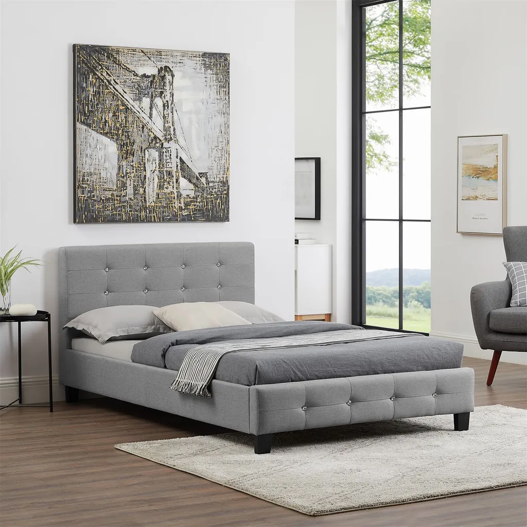 Polsterbett OKLAHOMA Bettgestell 120 X 200 Cm Einzelbett Designbett Inklusive Lattenrost Textilbezug In Grau