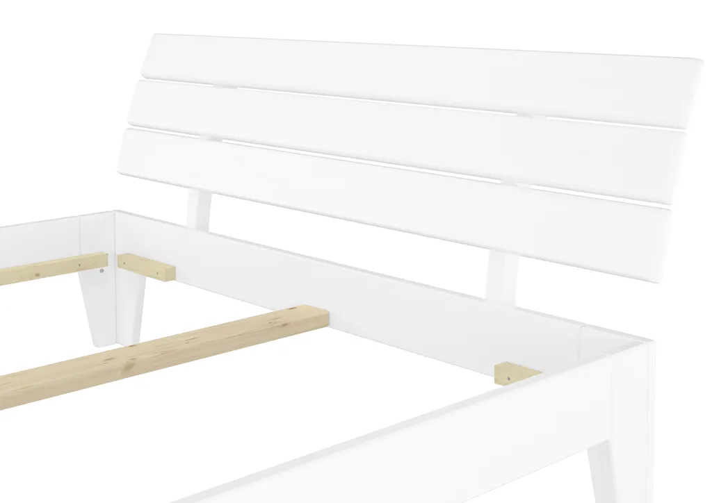 Weißes Doppelbett In Überlänge 140x220 Bettgestell Holzbett Massivholz Kiefer Weiß V-60.54-14-220Wohne Zubehör – Bild 5