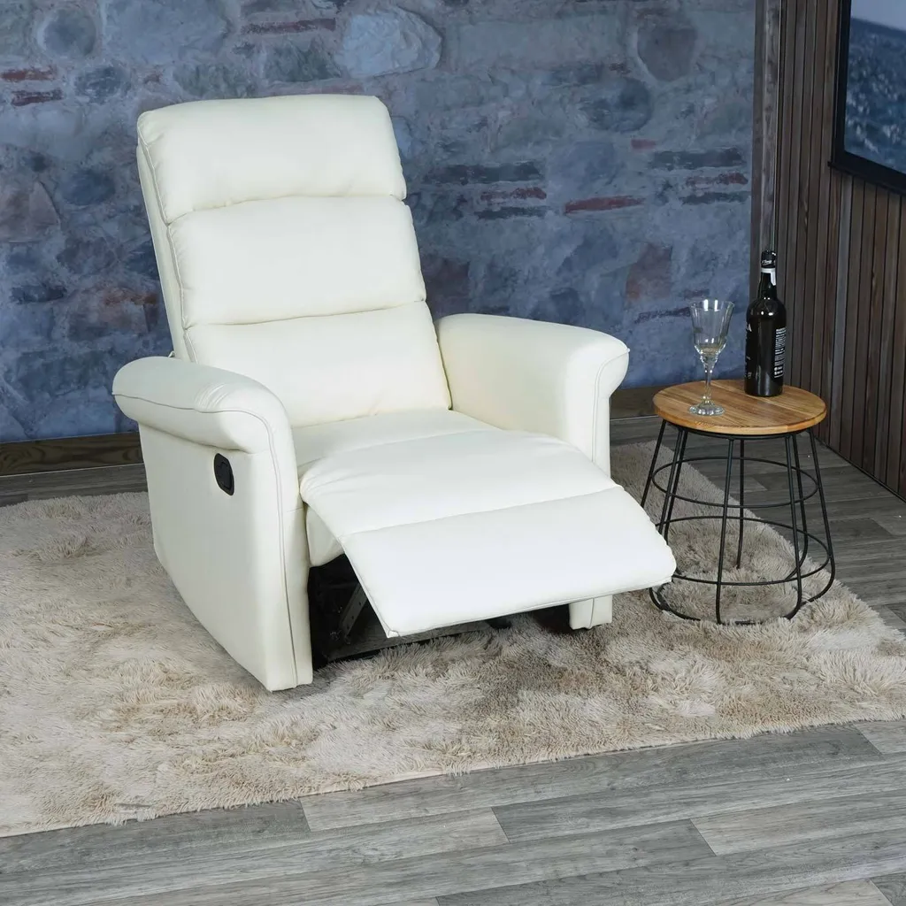 Fernsehsessel HWC-J96, Relaxsessel Sessel Liegesessel, Liegefunktion Verstellbar Kunstleder Creme-weiß – Bild 9