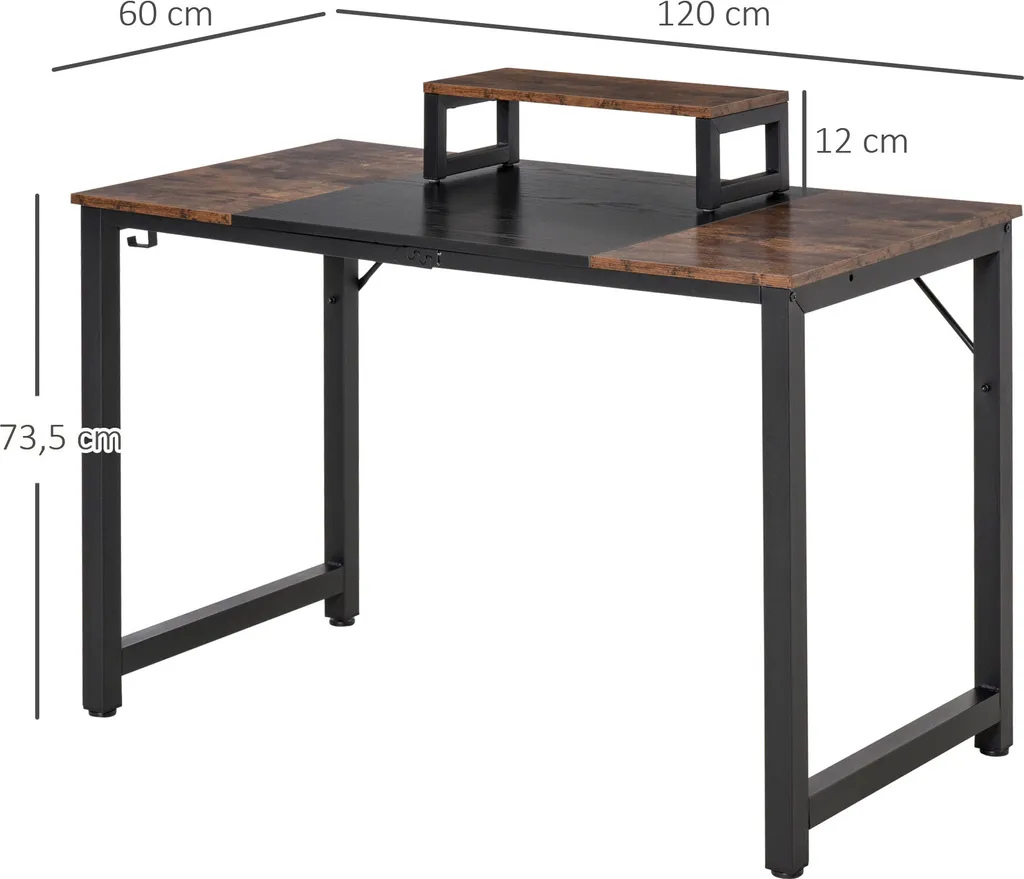 HOMCOM Computertisch Schreibtisch PC Tisch Bürotisch Industriestil Spanplatte Metall Rustikales Braun+Schwarz 120 X 60 X 73,5 Cm – Bild 7