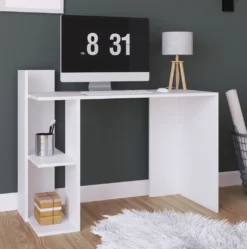 VCM Holz Schreibtisch Computertisch Arbeitstisch Bürotisch Ablage Sinkas Weiß