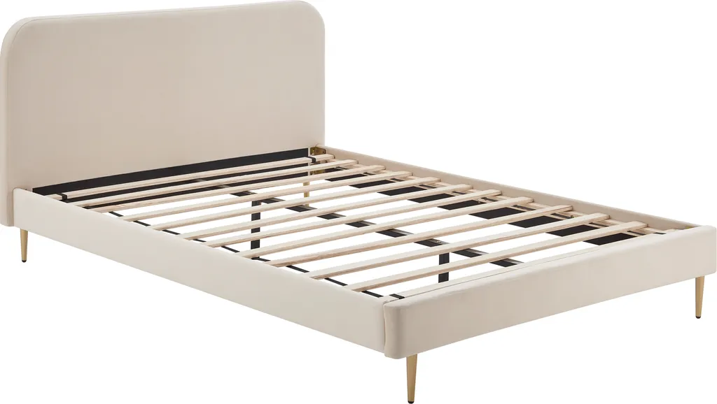 SalesFever Polsterbett Mit Samtbezug | 140 X 200 Cm | Inklusive Lattenrost | B 151,5 X T 214,5 X H 91 Cm | Beige – Goldfarben – Bild 2