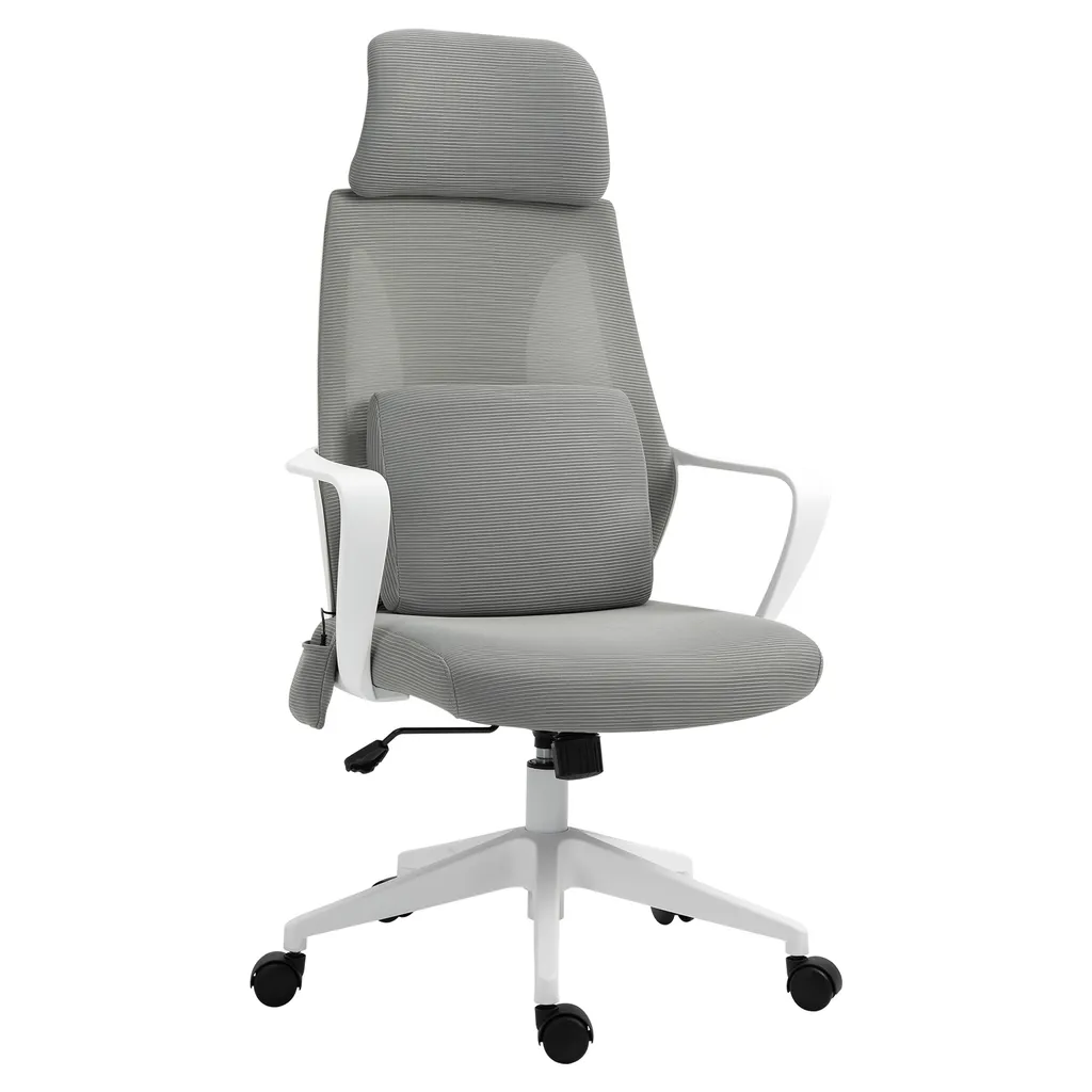 Vinsetto Massagesessel Chefsessel Mit Massagefunktion Höhenverstellbarer Drehstuhl Ergonomischer Gamingstuhl Bürostuhl Massage Nylon Grau 62 X 60 X 114-122 Cm
