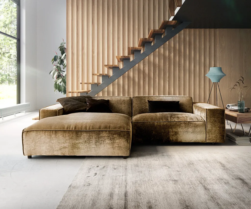 DELIFE Ecksofa Tenso 280x165 Cm Chenille Gold Recamiere Links – Bild 2