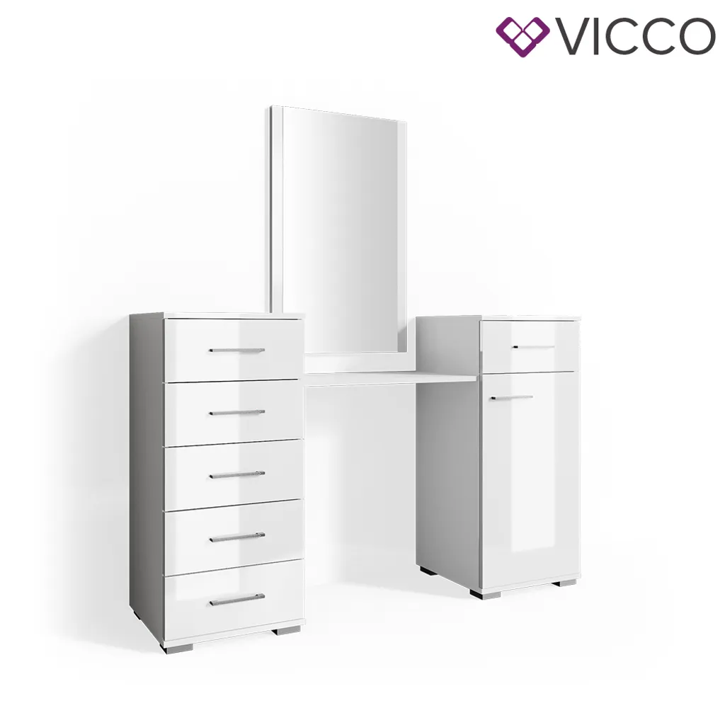 Vicco Schminktisch Zoe Frisiertisch Frisierkommode Spiegel Weiß Hochglanz – Bild 2