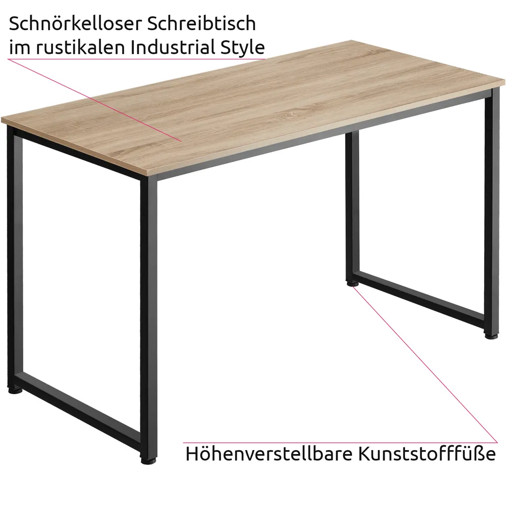 Tectake Schreibtisch Flint - Industrial Holz Hell, Eiche Sonoma, 140 Cm – Bild 5