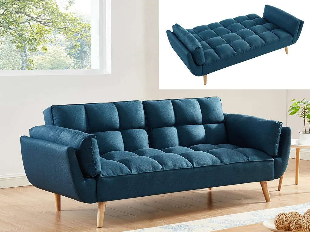 Schlafsofa Klappsofa 3-Sitzer - Stoff - Blau - LOELINE – Bild 2