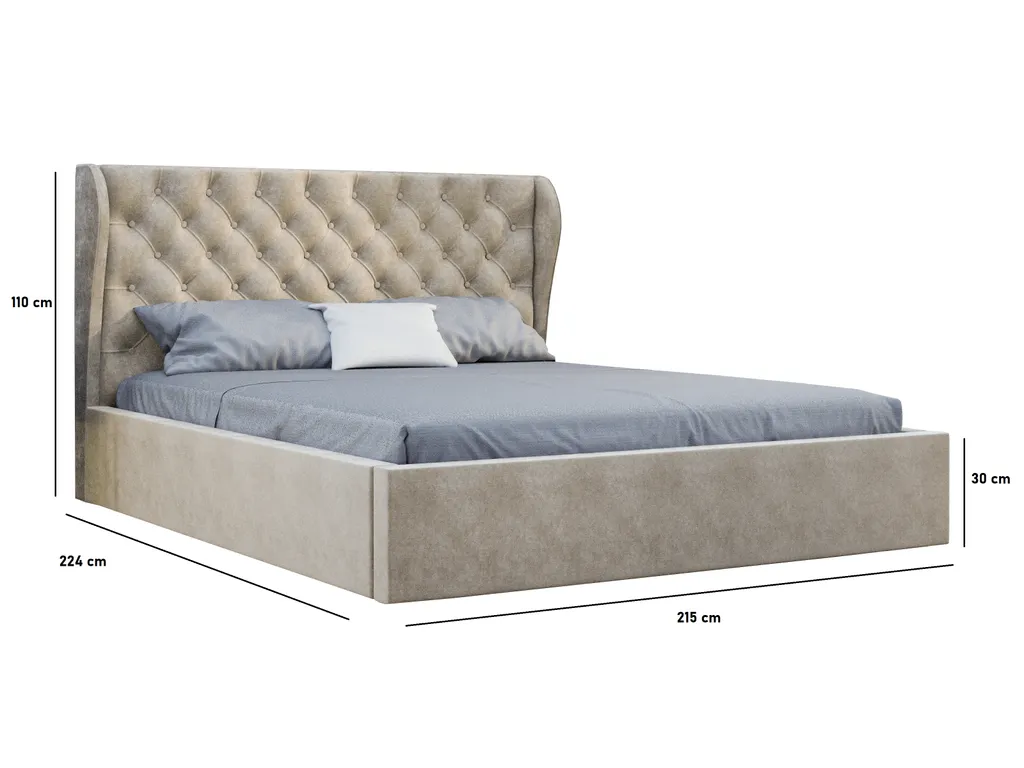 Elegantes Bett 200x200 Florence - Polsterbett Mit Velourstoff - Bettkasten & Lattenrost - Chesterfield Ohren Kopfteil - Grau (Vogue 14) – Bild 5