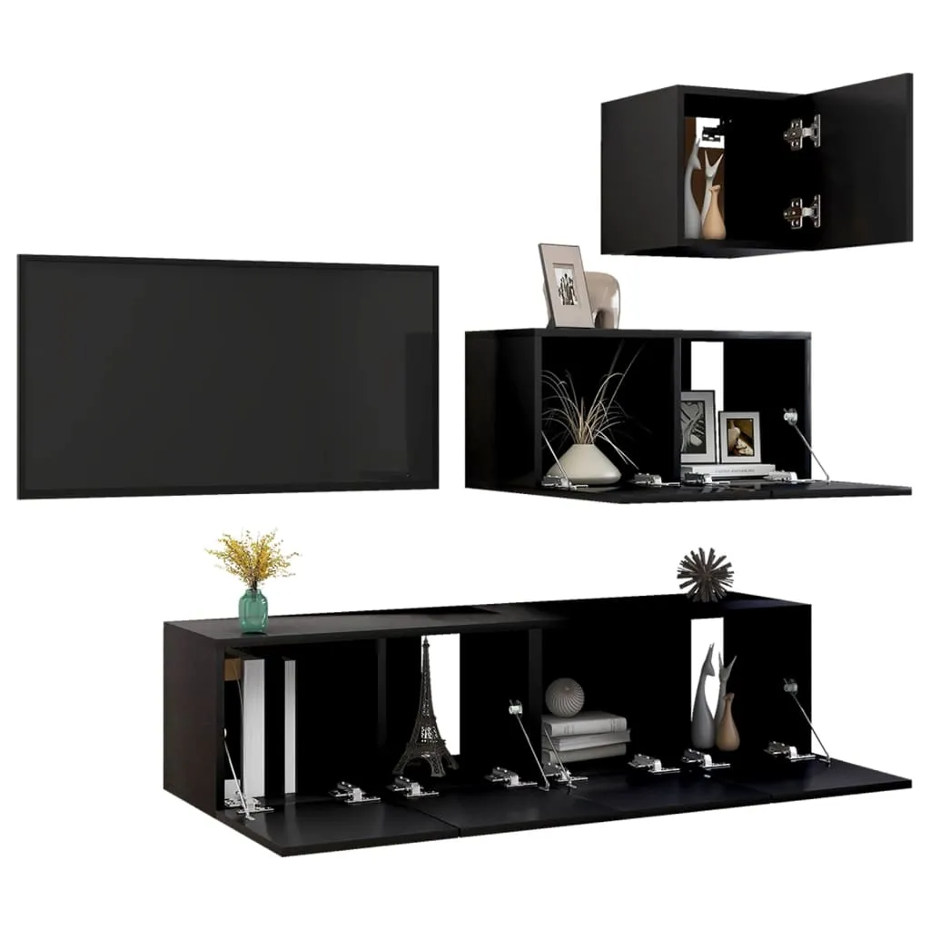 VidaXL 4-tlg. TV-Schrank-Set Schwarz Holzwerkstoff – Bild 3