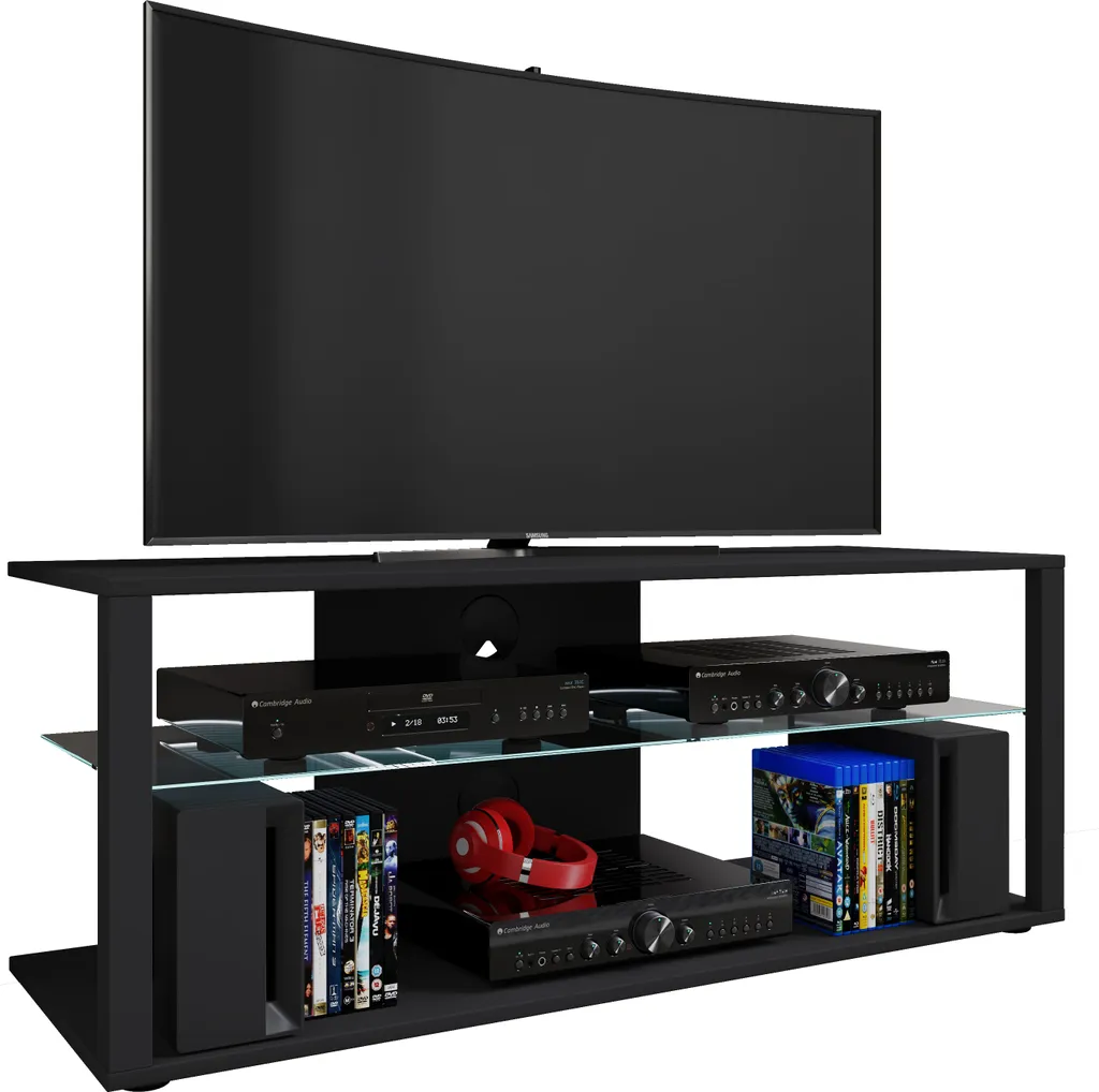 VCM Holz TV Lowboard Fernsehschrank Rack Konsole Möbel Fernsehtisch Fernseh Phono Glas Folas XL Schwarz – Bild 2