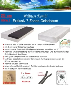 25cm 7-Zonen Gelschaum Matratze (140x200cm) Wellness-Kombi