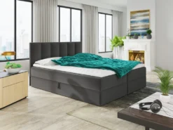 Boxspringbett Star Mit Topper, Bonell-Matratze Und 2 Bettkästen, Doppelbett, Polsterbett, Bett (Dunkelgrau (Kronos 22), 160 X 200 Cm)