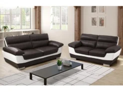 Couchgarnitur Leder 3+2 FRANCESCA - Braun & Elfenbein