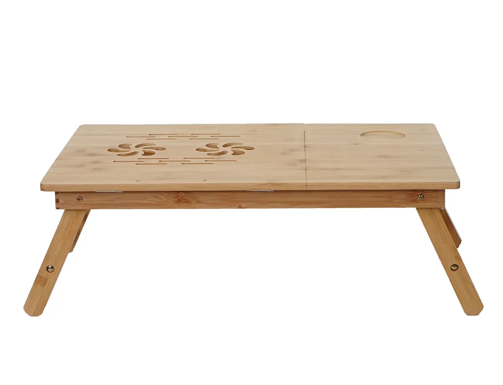 Laptoptisch HWC-B81, Notebooktisch Betttisch Klapptisch Mit Lüftungslöcher Faltbar Höhenverstellbar, Bambus – Bild 3