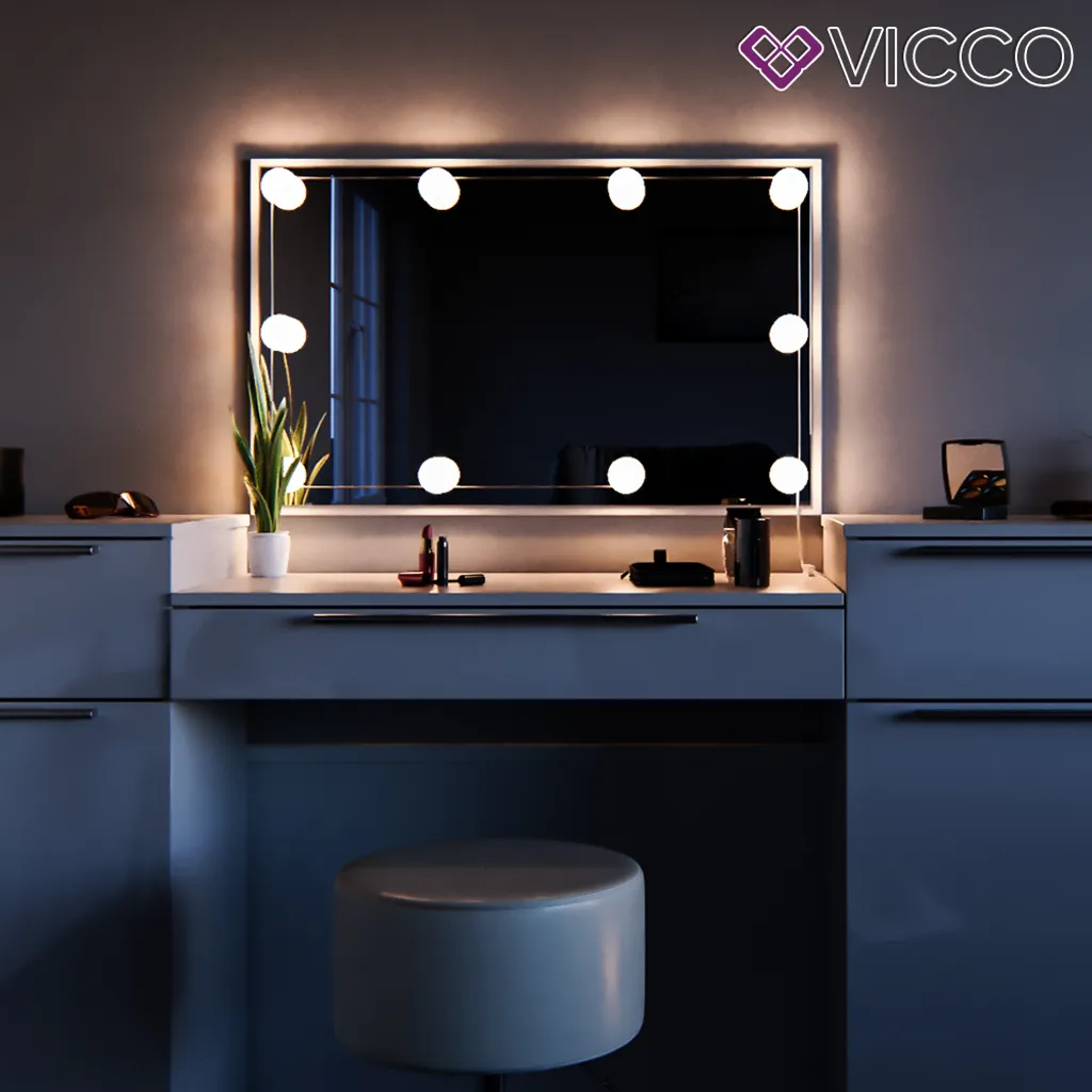 Vicco Schminktisch Lilli Frisiertisch Kommode Frisierkommode Spiegel Weiß Inklusive Hocker Und LED-Lichterkette – Bild 6