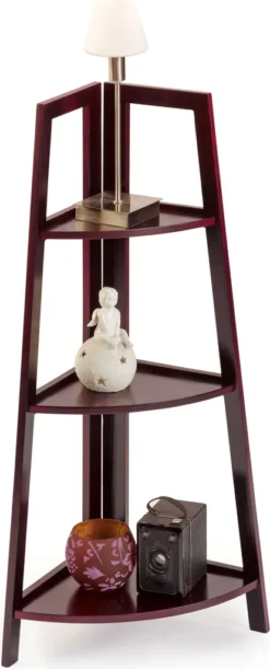 Eckregal Holz Mit 3 Böden Badregal Standregal Küchenregal Mahagoni Optik Regal Ablage 80cm Holzregal