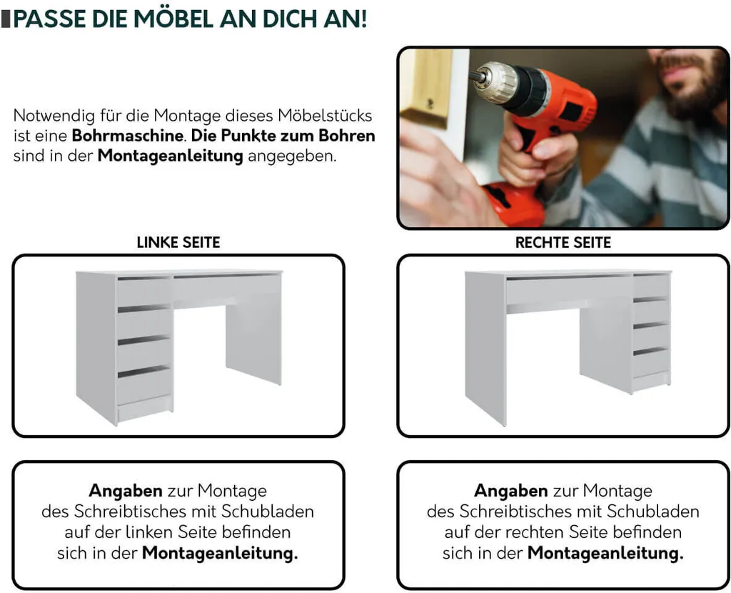 Mirjan24 Schreibtisch / Schminktisch Ada, Elegante Kosmetiktisch, Frisiertisch, Modern Schlafzimmer (Korpus: Weiß, Fronten: Weiß Hochglanz) – Bild 8