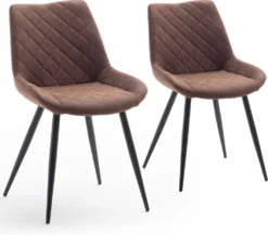2er Set Esszimmerstühle Wildlederoptik DUNKELBRAUN Rautensteppung Metallfüße Schwarz