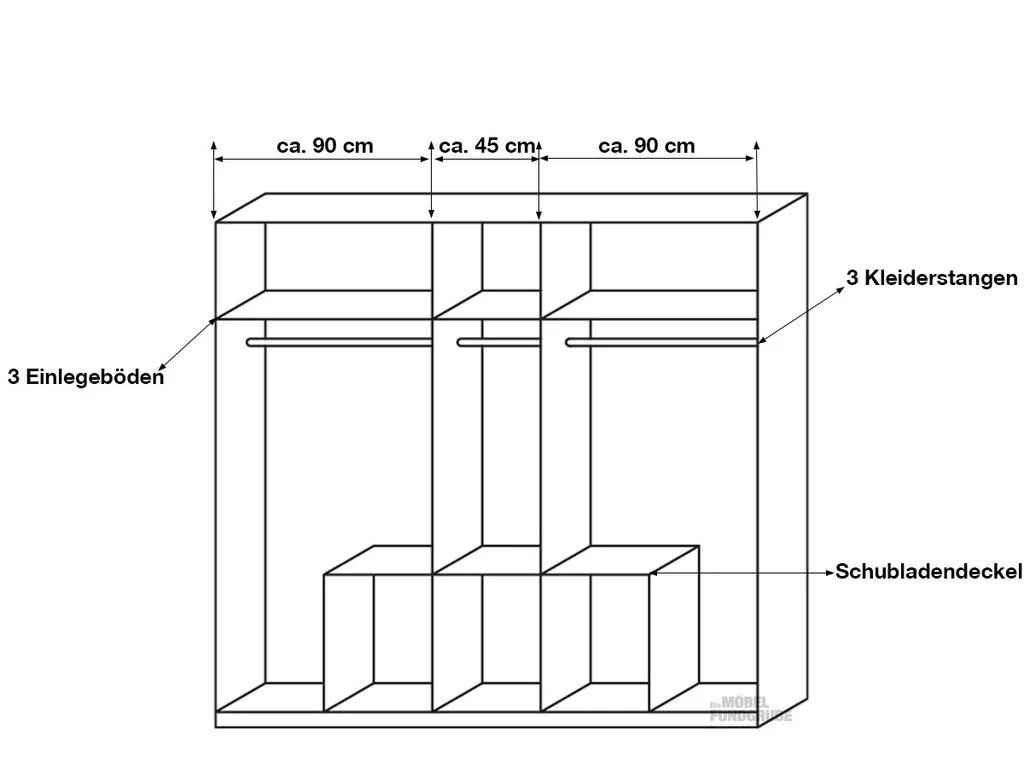 Kleiderschrank BURANO Drehtürenschrank Weiß - Grau Metallic - 226 Cm - Die Möbelfundgrube – Bild 4
