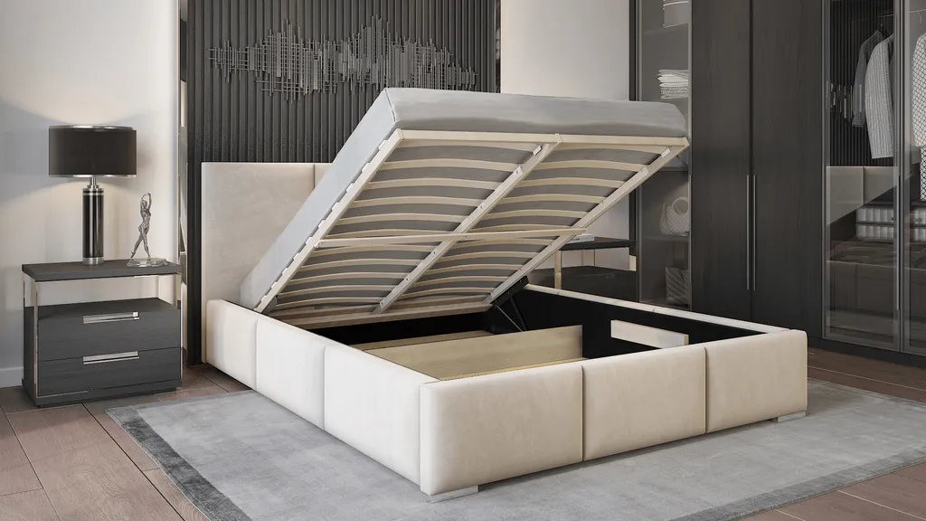 GRAINGOLD Polsterbett 180x200 Cm Lovro - Polyesterstoff, Bettkasten, Lattenrost - Stilvoll Doppelbett - Beige – Bild 4