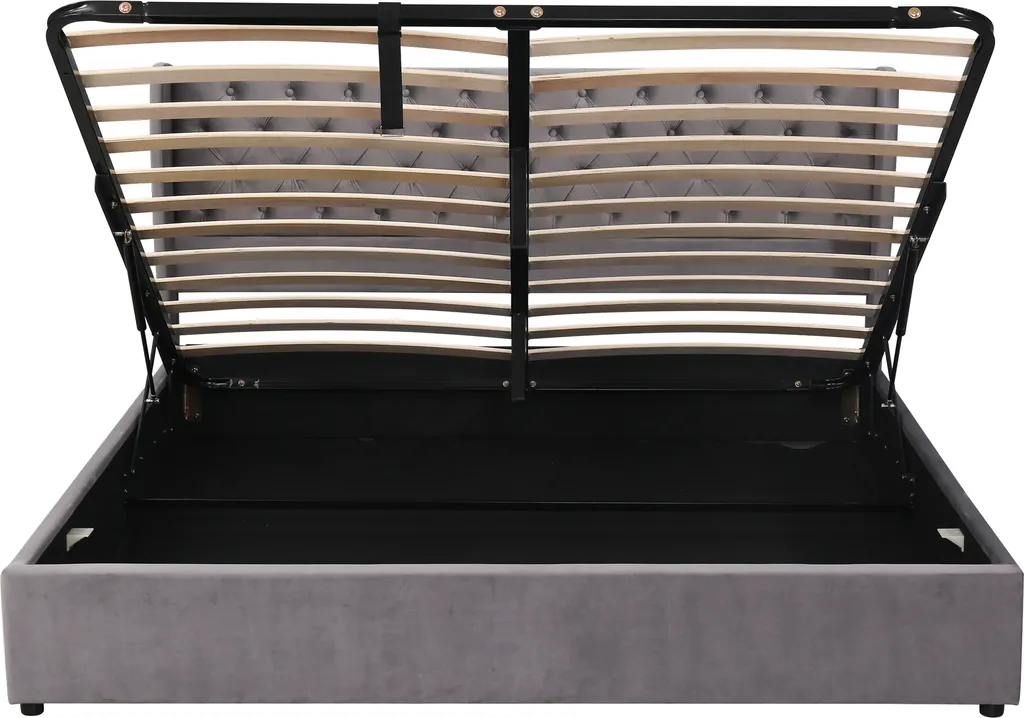 Merax Hydraulisches Boxspringbett 180x200cm Polsterbett Mit Bettkasten, Lattenrost Und Stauraum, Ohrenform Staumraumbett Doppelbett Aus Samt, Grau – Bild 10