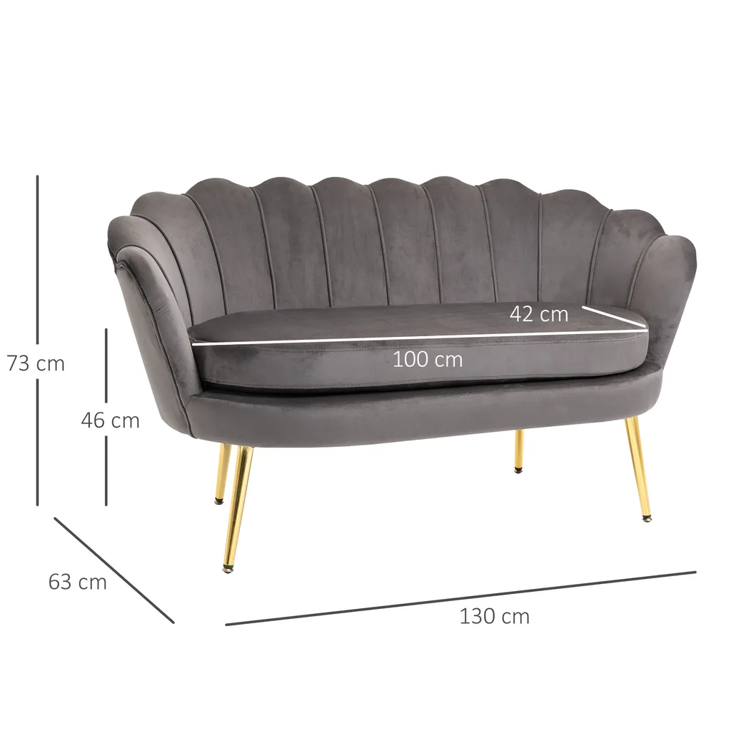 HOMCOM 2-Sitzer Stoffsofa Zweisitzer Loungesofa Mit Weichen Und Großzügigen Kissen Polstersofa Sitzmöbel Polstermöbel Designsofa Elegant Samt Polyester Grau 130 X 63 X 73 Cm – Bild 7