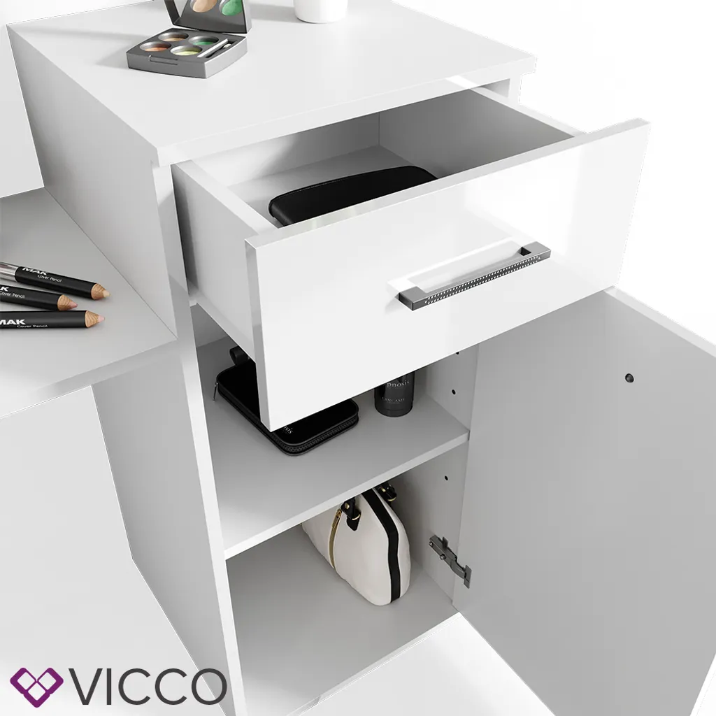 Vicco Schminktisch Zoe Frisiertisch Frisierkommode Spiegel Weiß Hochglanz – Bild 7