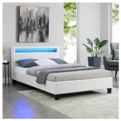 Polsterbett MIRASOL Mit LED Beleuchtung Einzelbett Kunstlederbett In Weiß, 120 X 200 Cm, Inklusive Lattenrost