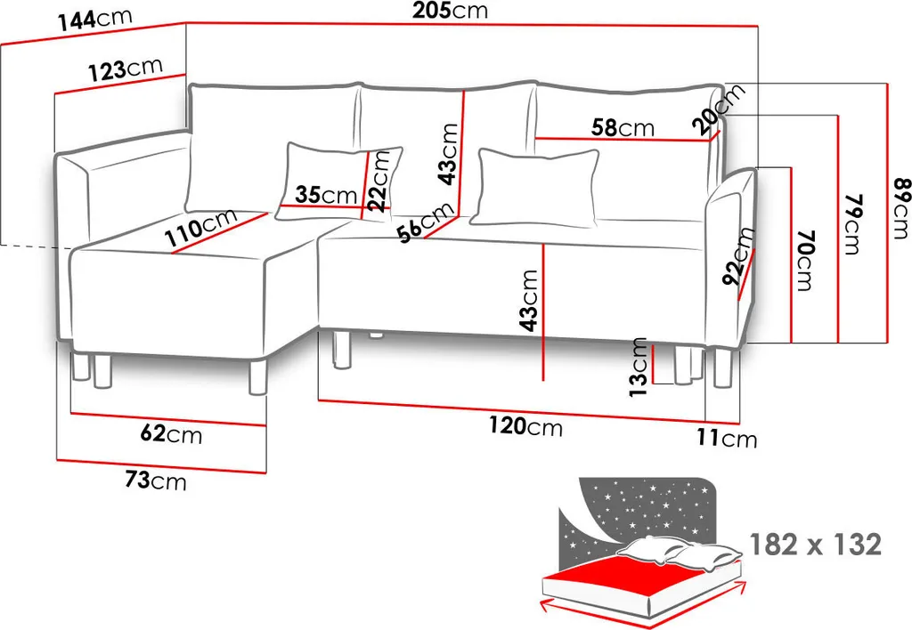 Mirjan24 Ecksofa Brest, L-Form Polsterecke, Eckcouch Mit Bettkasten Und Schlaffunktion, Stilvoll Wohnzimmer (Farbe: Mikrofaza 0027 + Mikrofaza 0015) – Bild 6