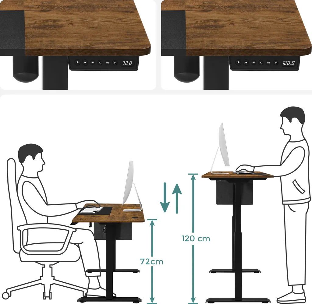 SONGMICS Elektrischer Schreibtisch, Höhenverstellbarer Schreibtisch, Elektrisch Mit Memory-Funktion,gespleißte Platte, Stofftasche, 140 X 60 X (72-120) Cm, Stufenlos Verstellbar, 4 Höhe Gespeichert, Aus Stahl,vintagebraun-schwarz LSD016X01 – Bild 4
